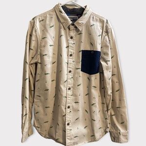 𝅺MODERN Amusement Button Down Shirt Long Sleeves Size Medium Fish and Anchors